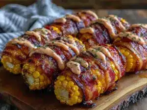 bacon wrapped grilled corn - featured image