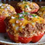 cheesy beef and rice stuffed peppers - featured image