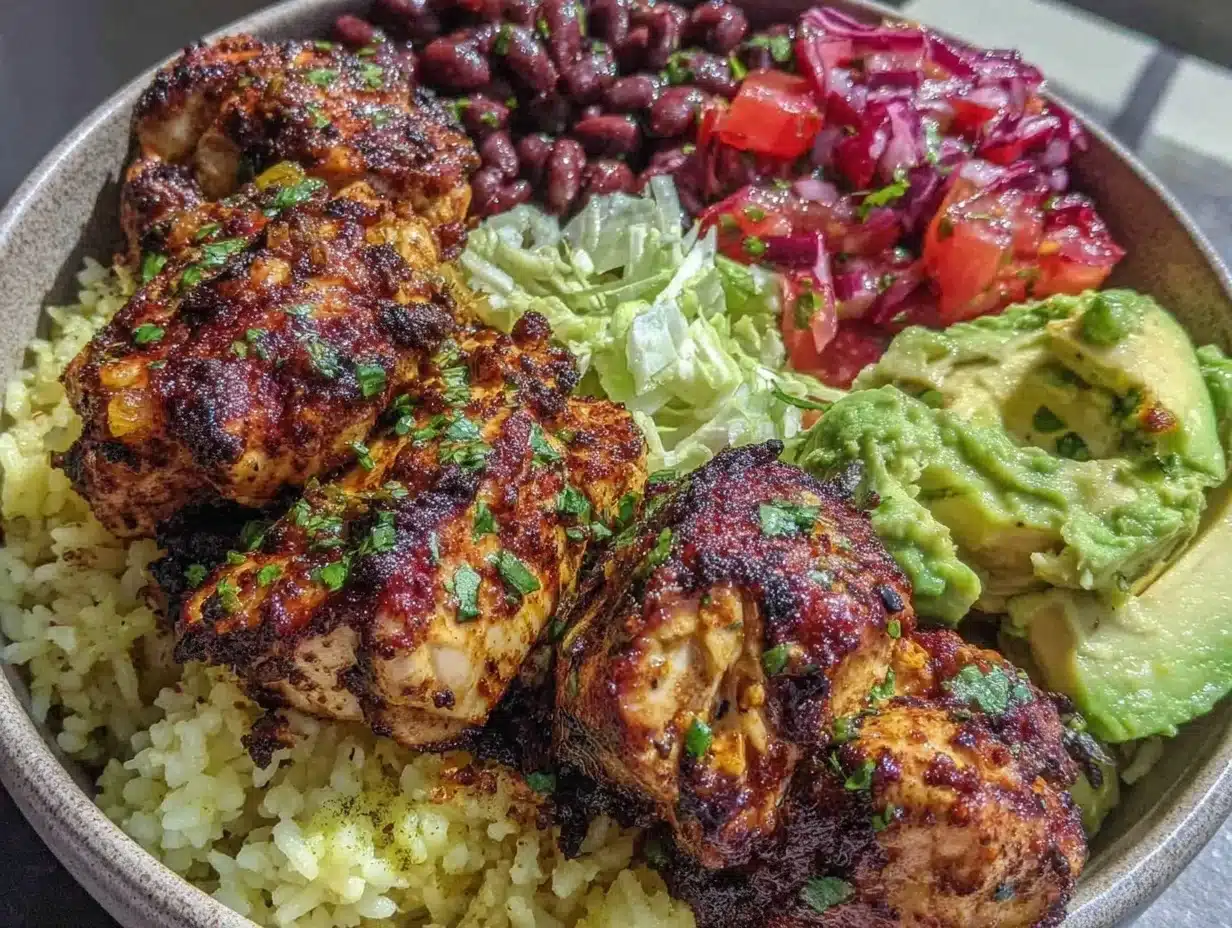 chicken burrito bowl meal prep - featured image