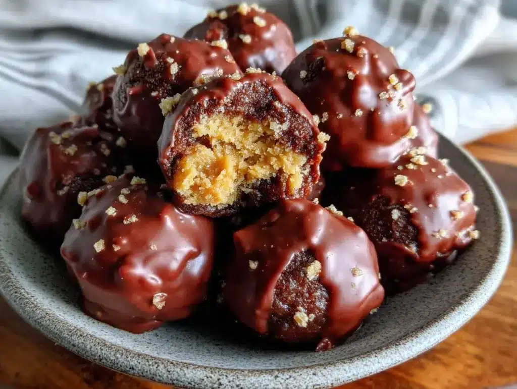 chocolate peanut butter protein balls - featured image