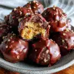 chocolate peanut butter protein balls - featured image