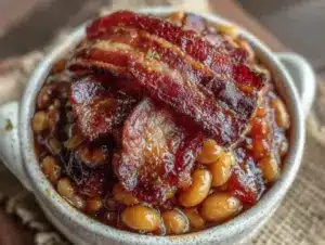 cozy crockpot baked beans - featured image