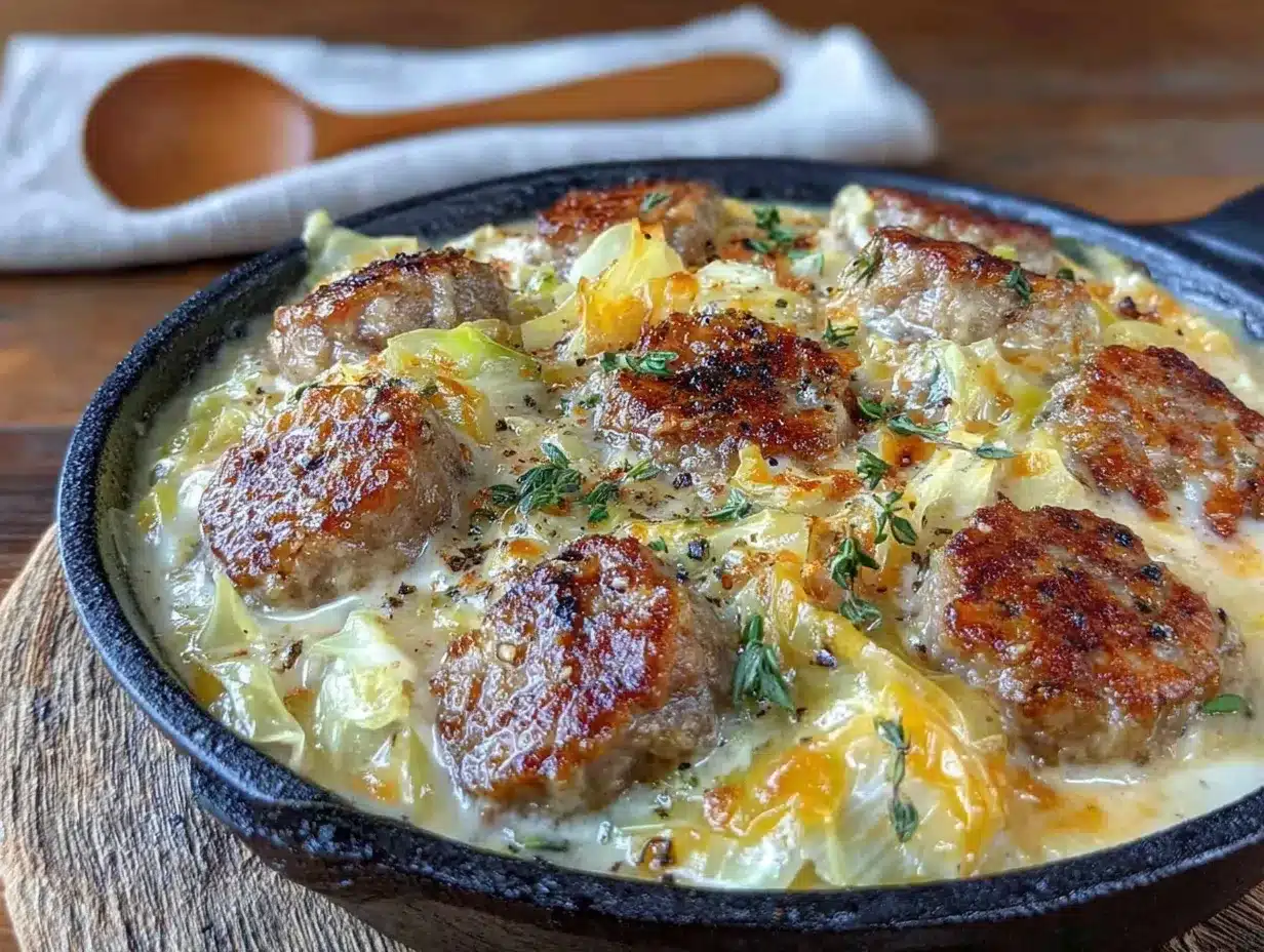 creamy cabbage and sausage skillet preparation steps