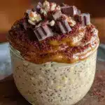 creamy chocolate peanut butter protein overnight oats - featured image