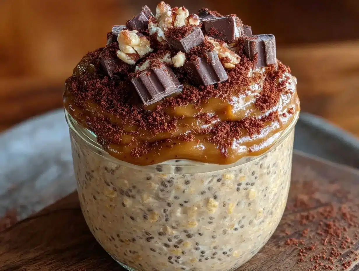 creamy chocolate peanut butter protein overnight oats preparation steps
