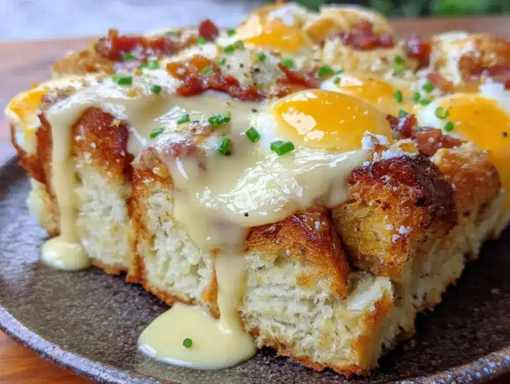 creamy eggs benedict casserole - featured image