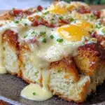 creamy eggs benedict casserole - featured image