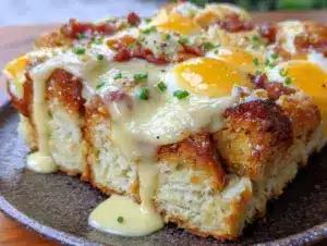 creamy eggs benedict casserole - featured image