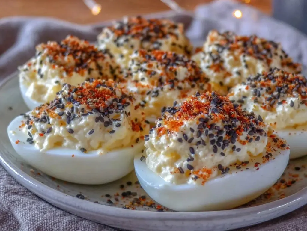 creamy everything bagel deviled eggs - featured image