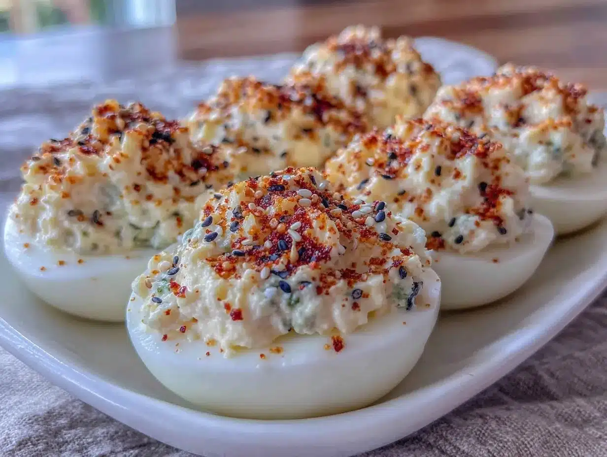 creamy everything bagel deviled eggs preparation steps