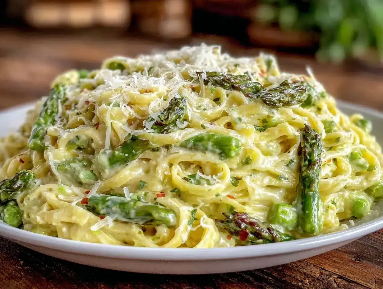 Creamy Lemon Asparagus Pasta preparation steps
