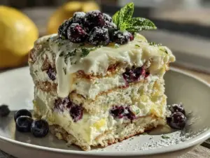 creamy lemon blueberry icebox cake - featured image