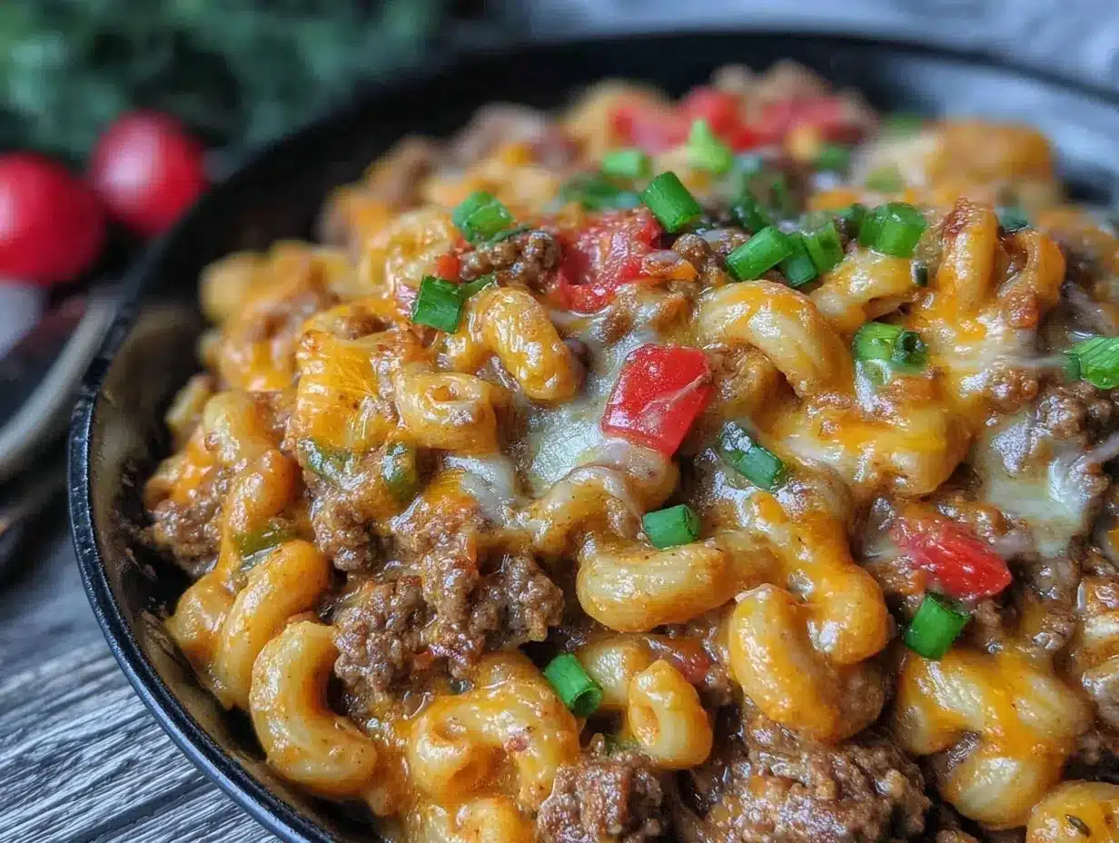 creamy one-pot cheeseburger macaroni skillet preparation steps