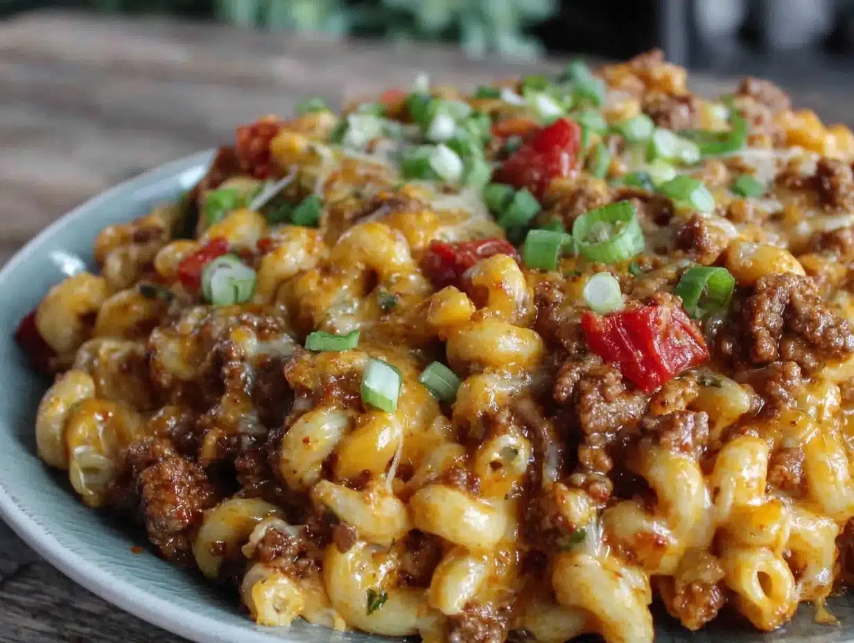 creamy one-pot cheeseburger macaroni skillet - featured image