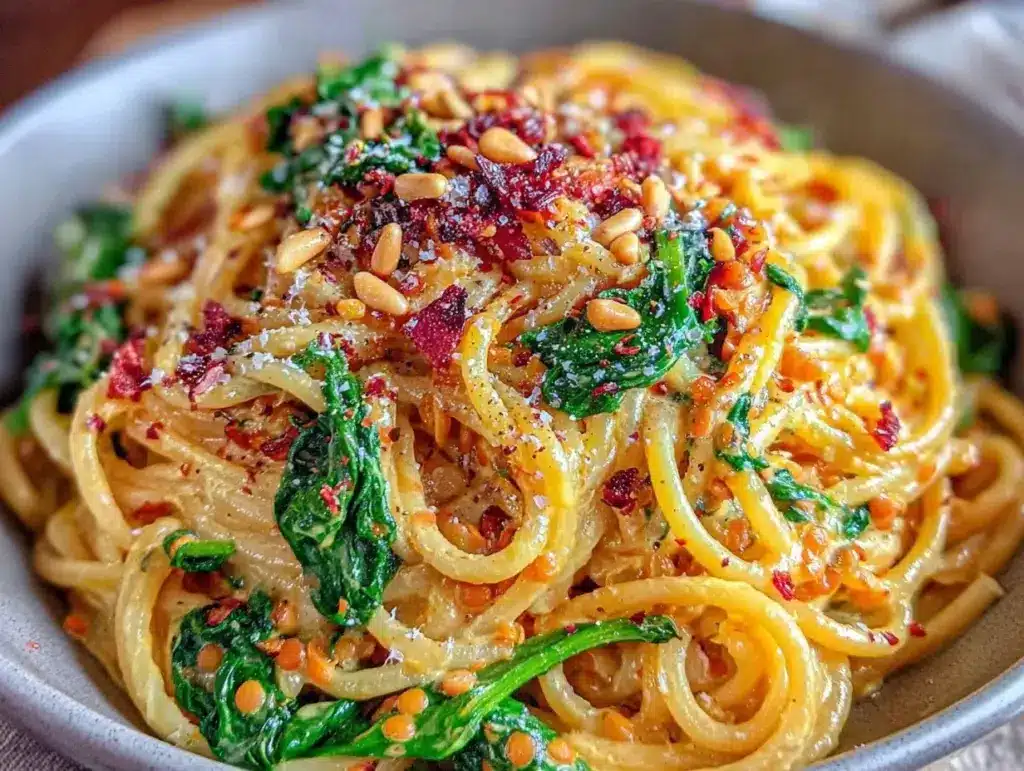 creamy one-pot lentil pasta with spinach - featured image