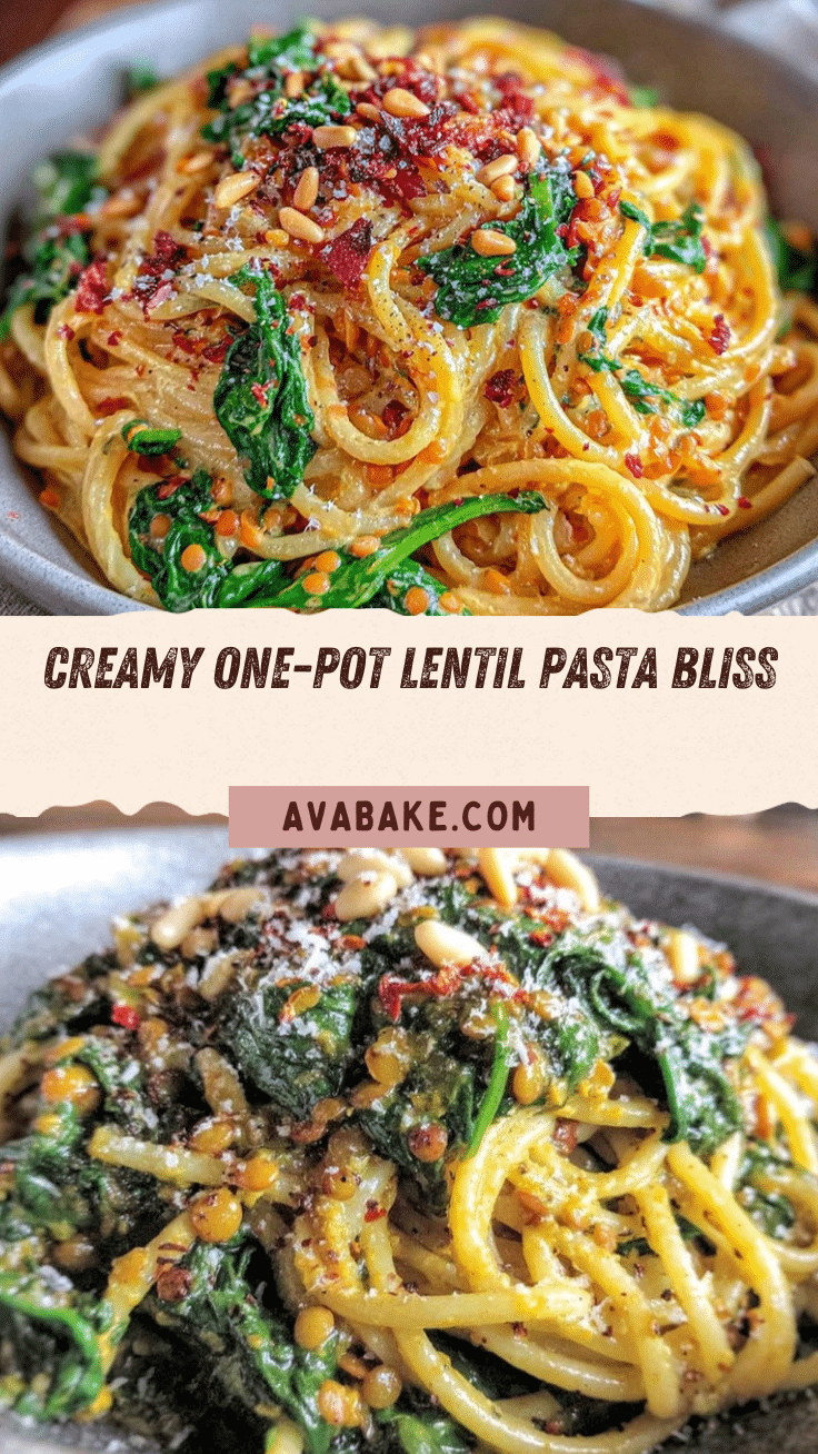 creamy one-pot lentil pasta with spinach recipe