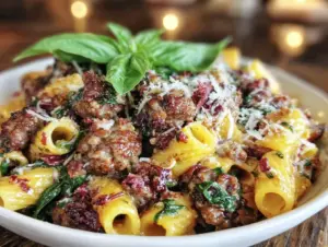 creamy one pot tuscan sausage rigatoni - featured image