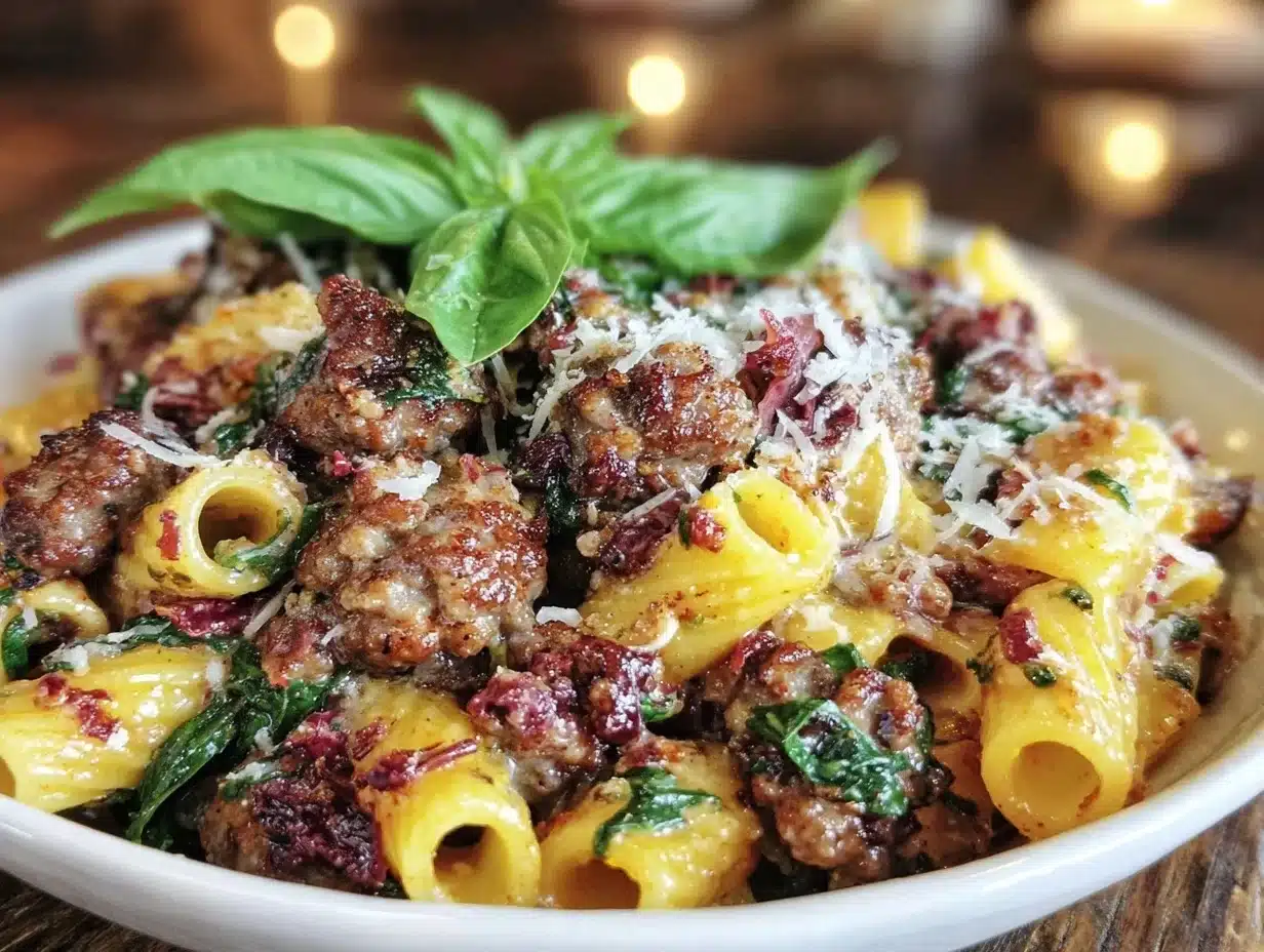 creamy one pot tuscan sausage rigatoni - featured image