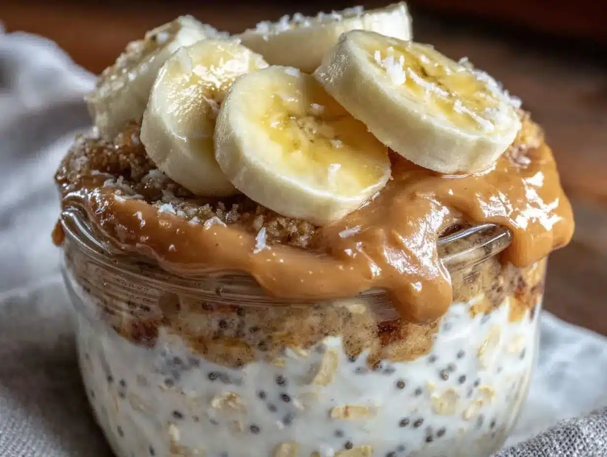 creamy overnight oats with peanut butter and banana preparation steps