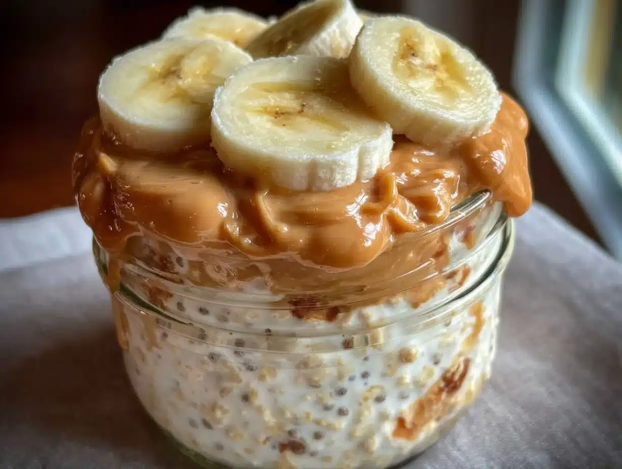 creamy overnight oats with peanut butter and banana - featured image