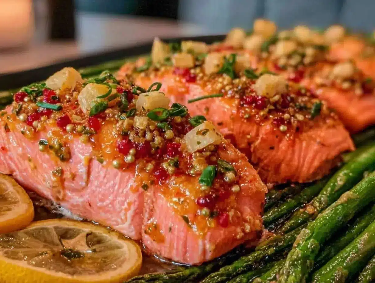 crispy lemon garlic salmon sheet pan dinner preparation steps