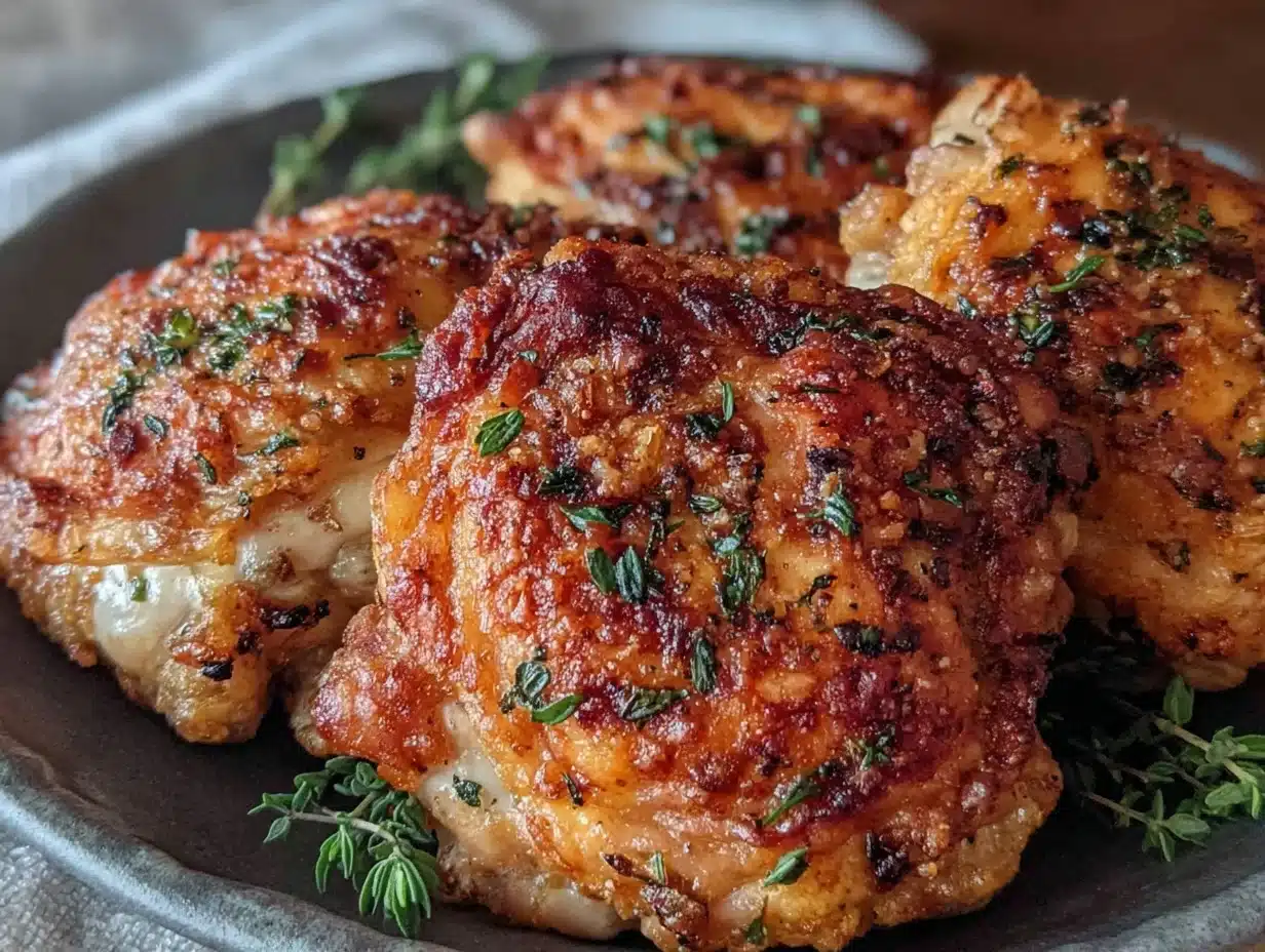 crispy lemon pepper air fryer chicken thighs - featured image