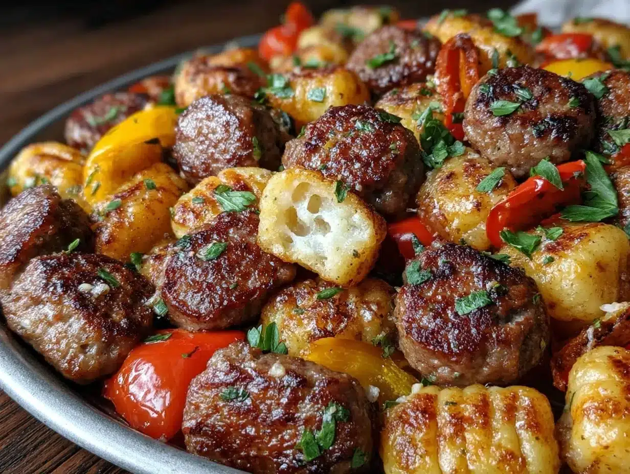 crispy sheet pan italian sausage with peppers and gnocchi preparation steps