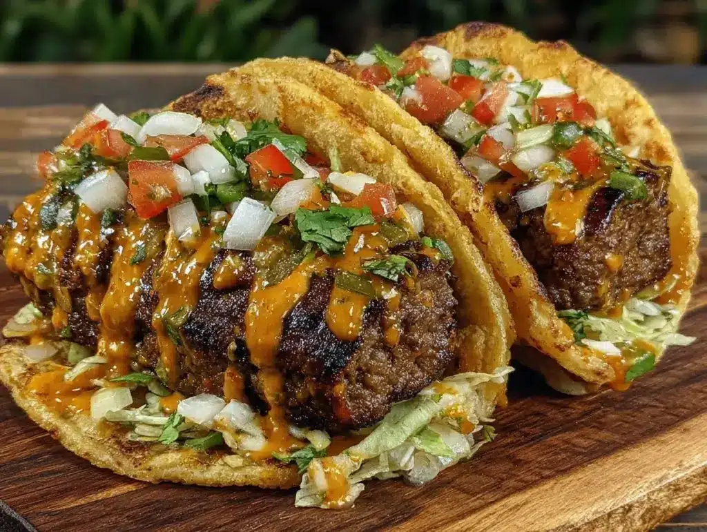 crispy smash burger tacos - featured image