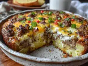 easy cheesy breakfast potato casserole - featured image