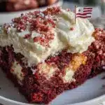 firecracker red velvet poke cake - featured image