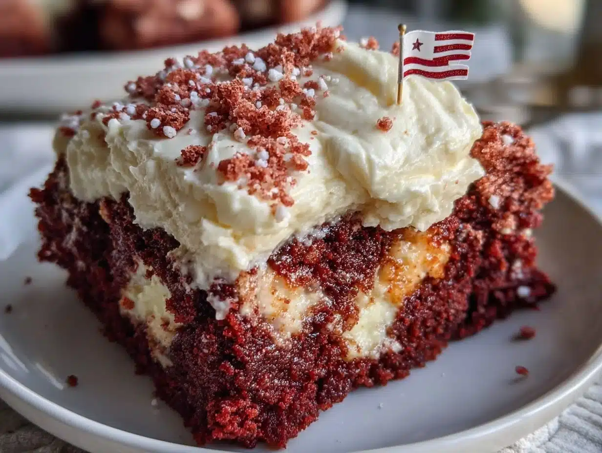 firecracker red velvet poke cake - featured image
