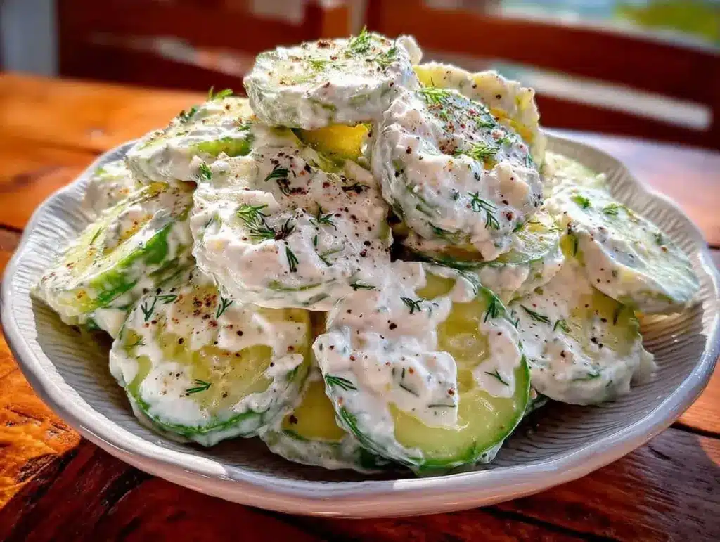 fresh creamy cucumber dill salad - featured image