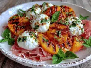 fresh grilled peach and burrata salad - featured image