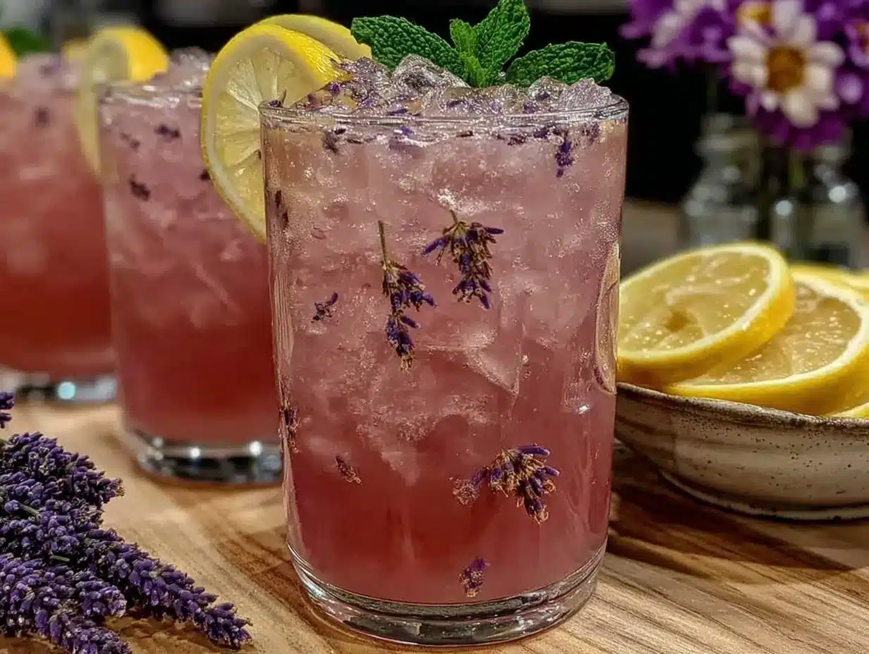 fresh homemade lavender lemonade preparation steps