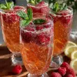 fresh sparkling raspberry mimosa mocktail - featured image