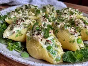 fresh spring pea and ricotta stuffed shells - featured image