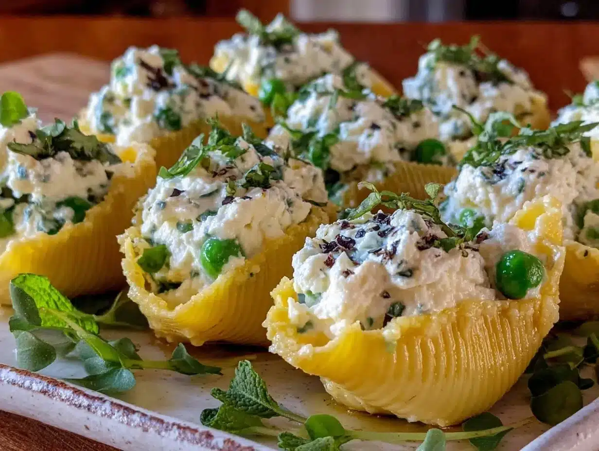 fresh spring pea and ricotta stuffed shells preparation steps