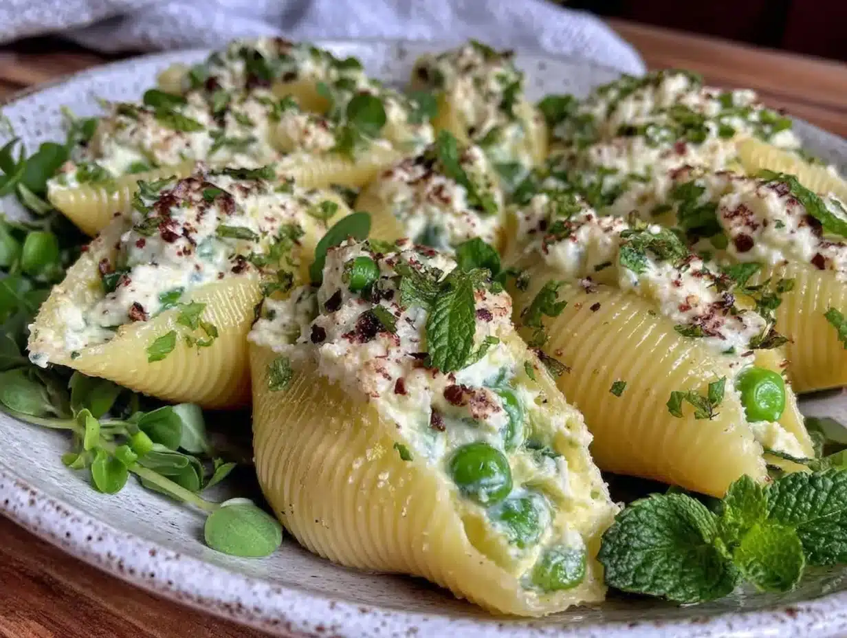 fresh spring pea and ricotta stuffed shells - featured image