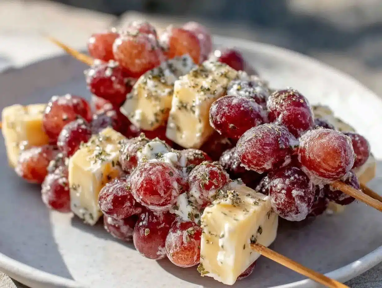 frozen grape and cheese skewers preparation steps