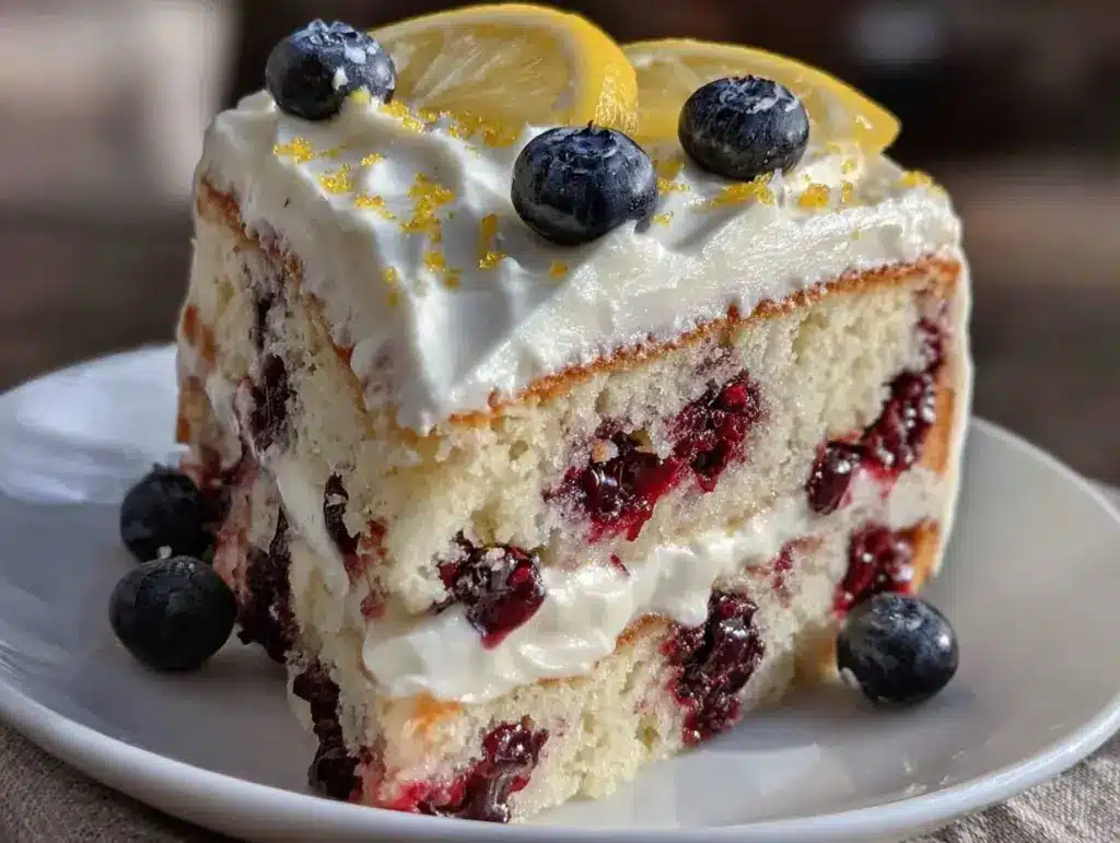 lemon blueberry layer cake - featured image