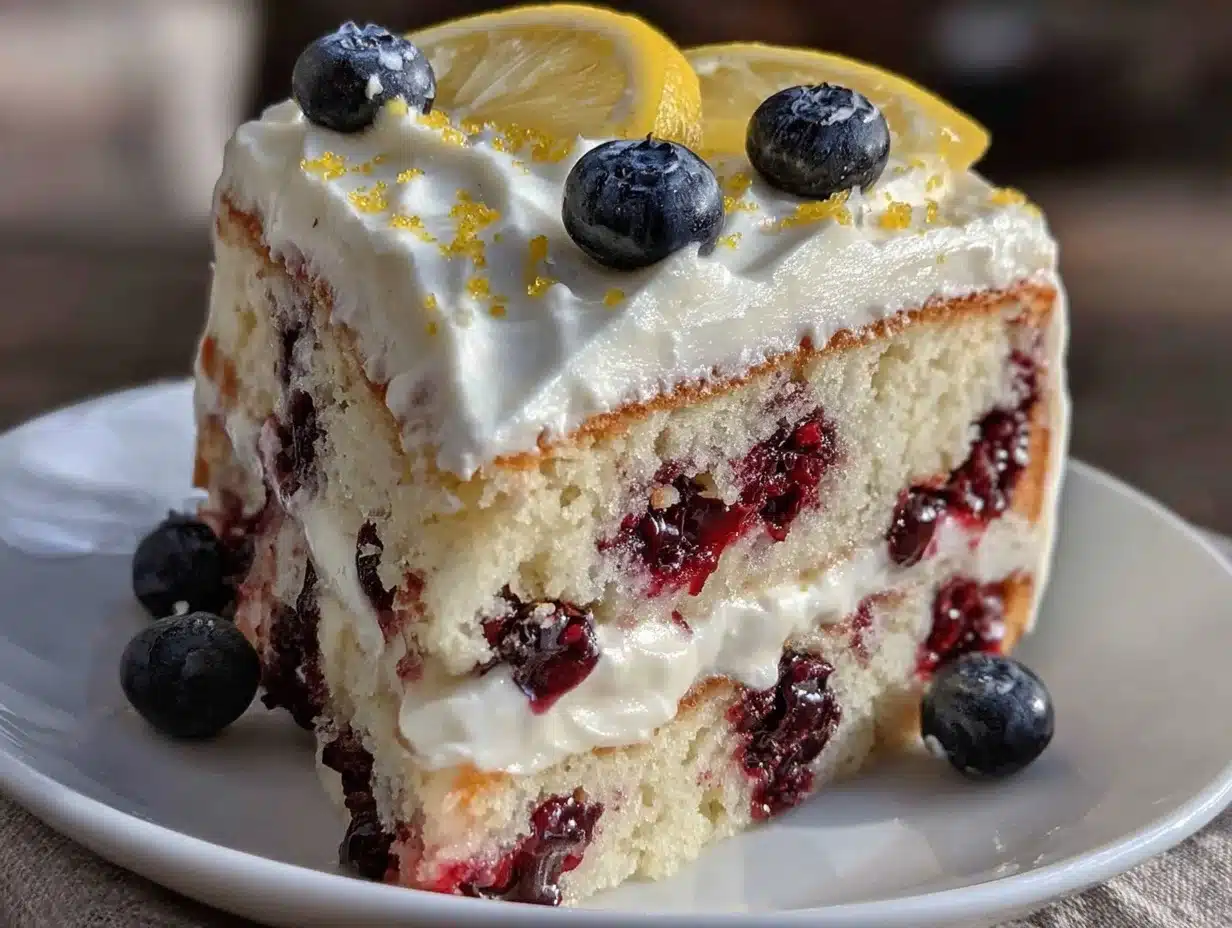 lemon blueberry layer cake - featured image