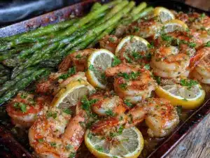 lemon garlic shrimp and asparagus recipe - featured image