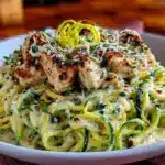 low carb zucchini noodle chicken alfredo - featured image