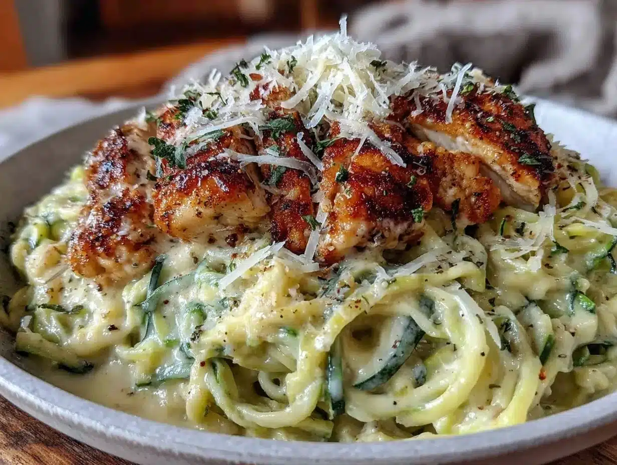 low carb zucchini noodle chicken alfredo preparation steps