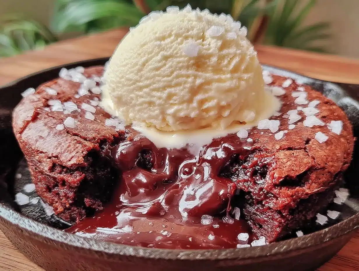 molten chocolate lava brownie skillet - featured image