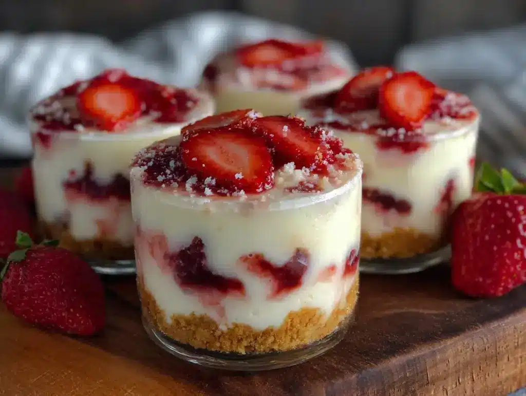 no bake strawberry cheesecake trifle cups - featured image