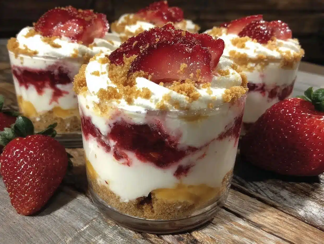 no bake strawberry cheesecake trifle cups preparation steps