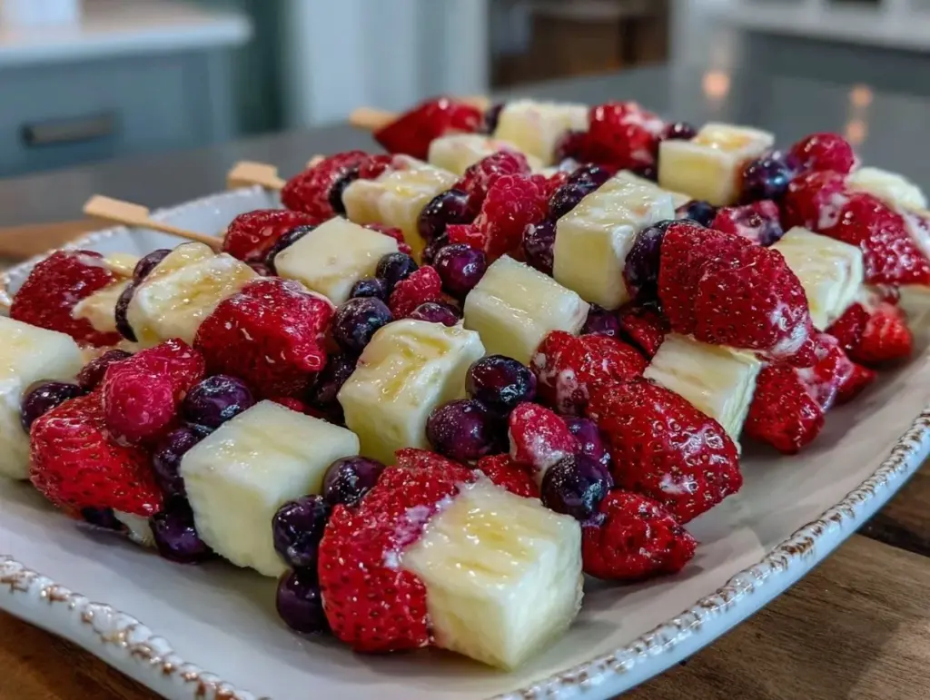 patriotic red white and blue fruit skewers - featured image