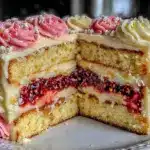 raspberry white chocolate layer cake - featured image