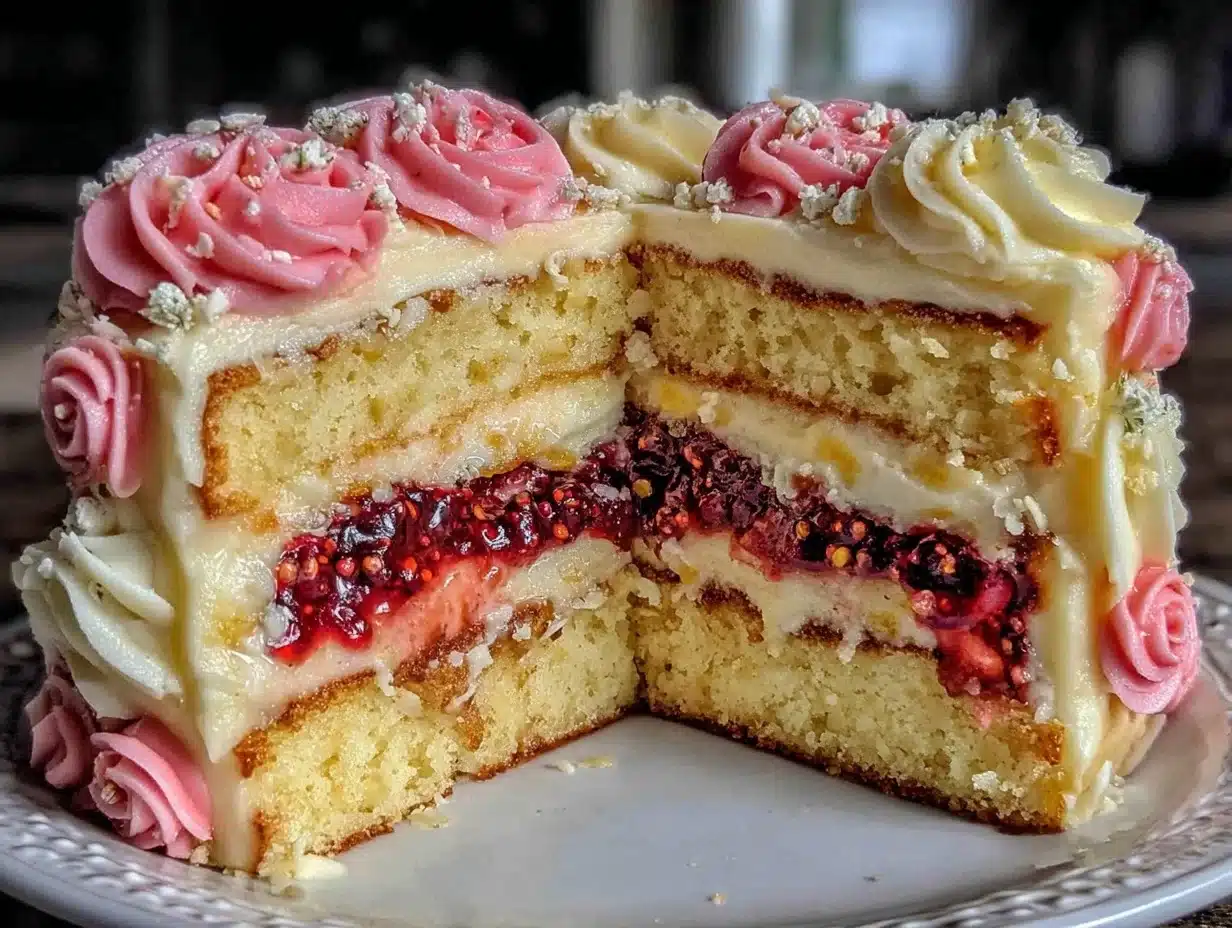 raspberry white chocolate layer cake - featured image